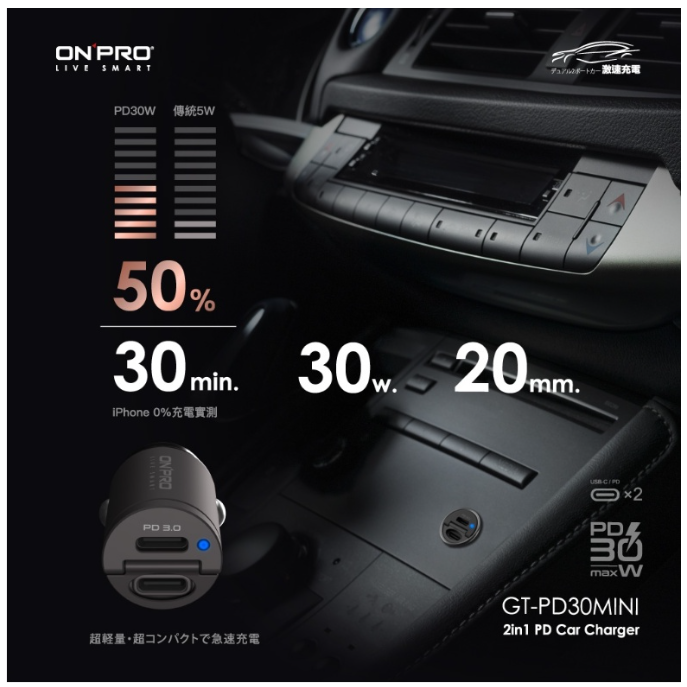 ONPRO GT-PD30MINI GT-PD45MINI 45W 隱藏式雙Type-C 車用PD 快充充電器 車充-細節圖7