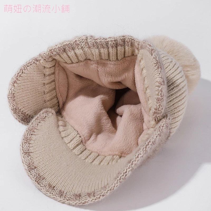 【台灣現貨】韓國拼色加絨加厚耳包兔毛帽 冬天防風護臉護耳針織帽 毛線帽 毛帽 女帽 女帽子 棒球帽 女-細節圖9