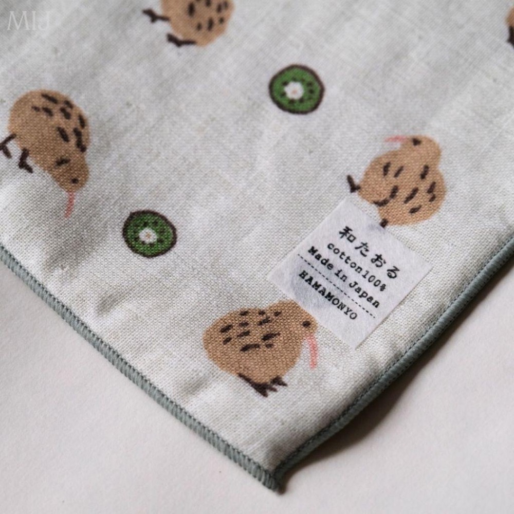 現貨 日本【hamamonyo 濱文樣】 日本製🇯🇵 Kiwi bird奇異鳥 手帕 方巾 小毛巾 100%棉-細節圖2