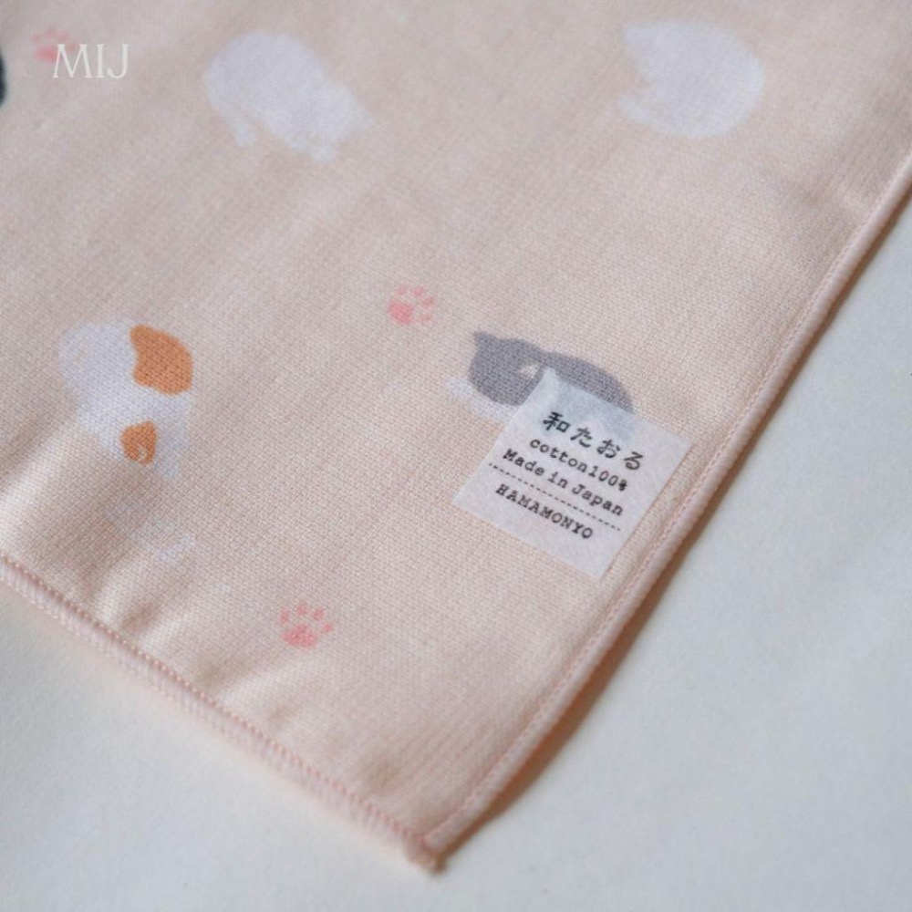 現貨 日本【hamamonyo 濱文樣】 日本製🇯🇵 花貓手帕 方巾 小毛巾 100%棉-細節圖2