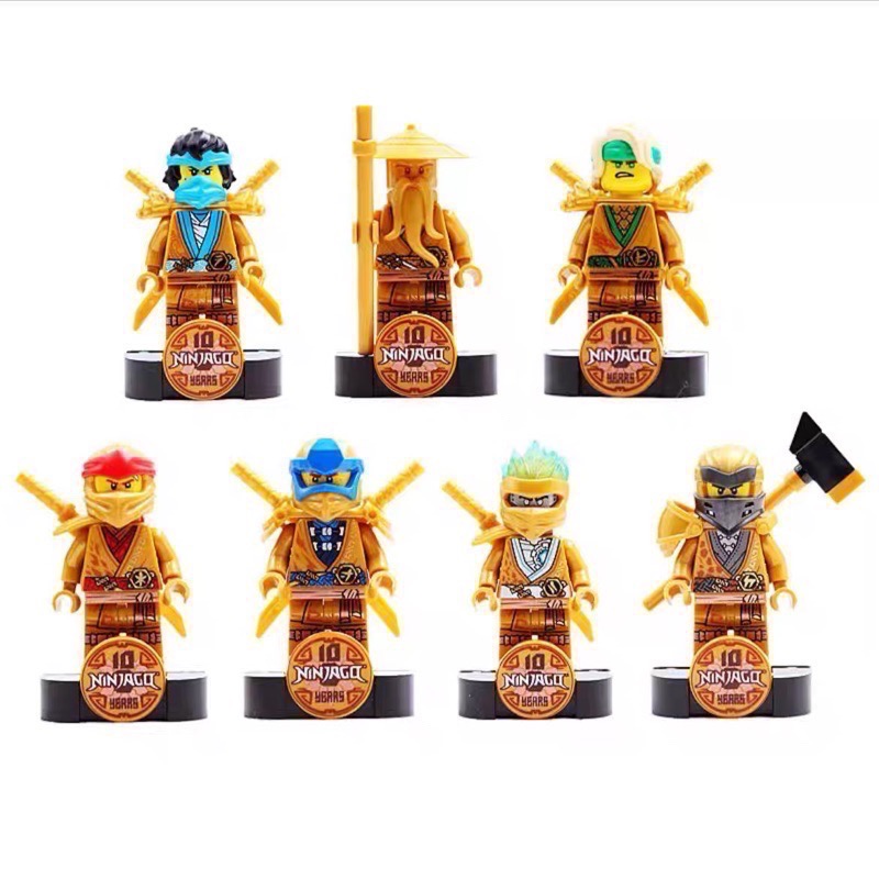 [步步高］組裝入袋 樂高lego 炫風忍者 十週年 黃金忍者 七隻一套（含武器配件地台）-細節圖2