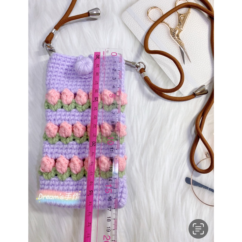 ￼💖Dream’s 手作💖鬱金香🌷毛線編織手機袋、小廢包、斜跨袋、萬用袋-細節圖5