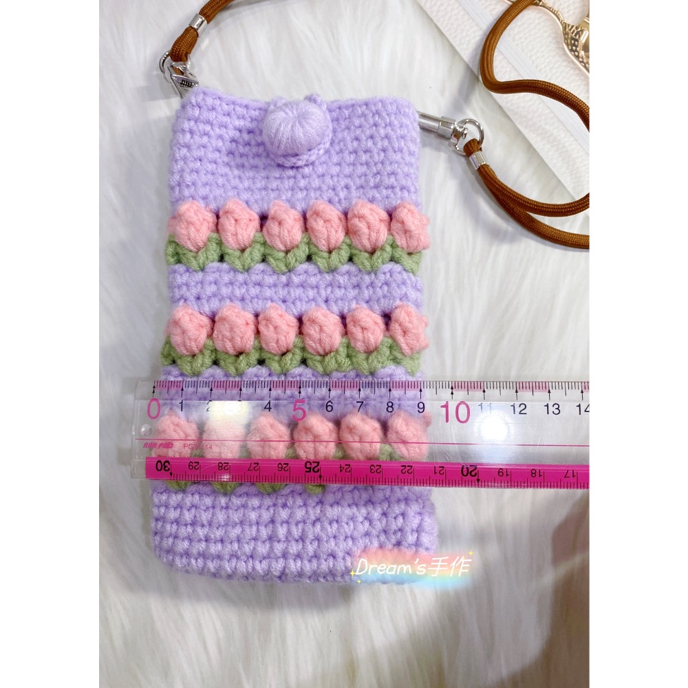 ￼💖Dream’s 手作💖鬱金香🌷毛線編織手機袋、小廢包、斜跨袋、萬用袋-細節圖6
