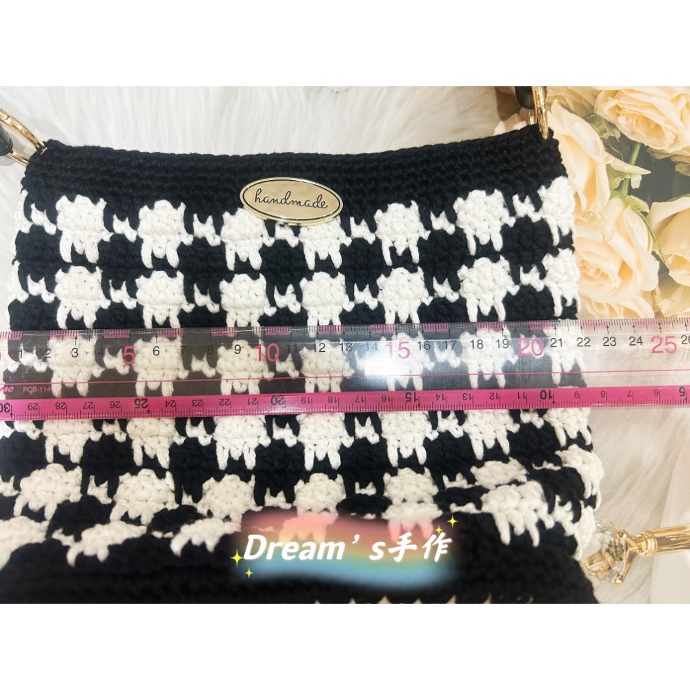 💖Dream’s 手作💖千鳥格毛線編織肩背包、小廢包、萬用袋-細節圖6