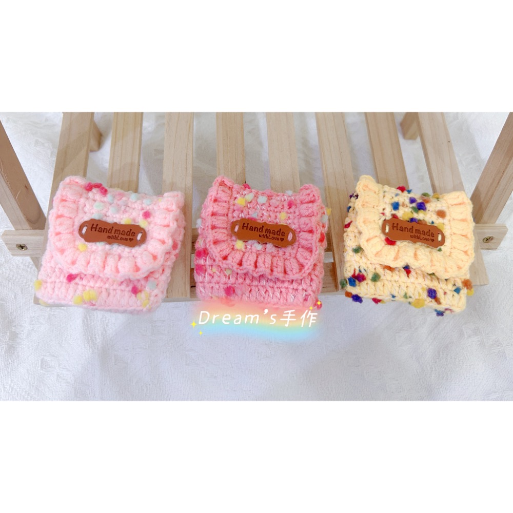💖Dream’s 手作💖毛線編織・豆豆糖耳機包  磁釦開合設計 剛剛好裝 AirPods、小物、銅板-細節圖2