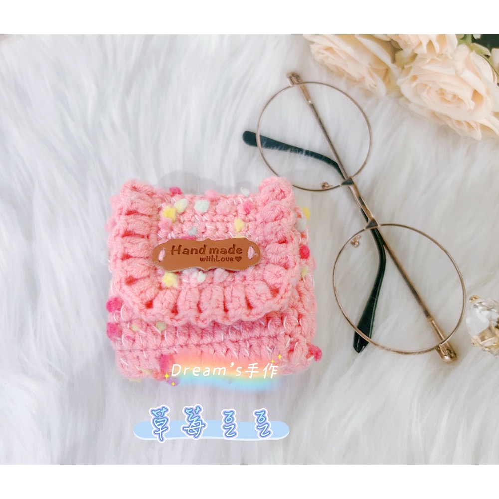 💖Dream’s 手作💖毛線編織・豆豆糖耳機包  磁釦開合設計 剛剛好裝 AirPods、小物、銅板-規格圖9