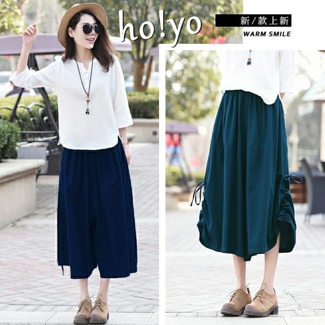 爆賣🇹🇼日系兩穿 垂墜褲裙 口袋寬褲 瑜伽長褲 闊腿褲 涼感褲八分褲 大尺碼褲子 瑜珈褲 大裙襬 休閒長褲 休閒褲 女裝-細節圖4
