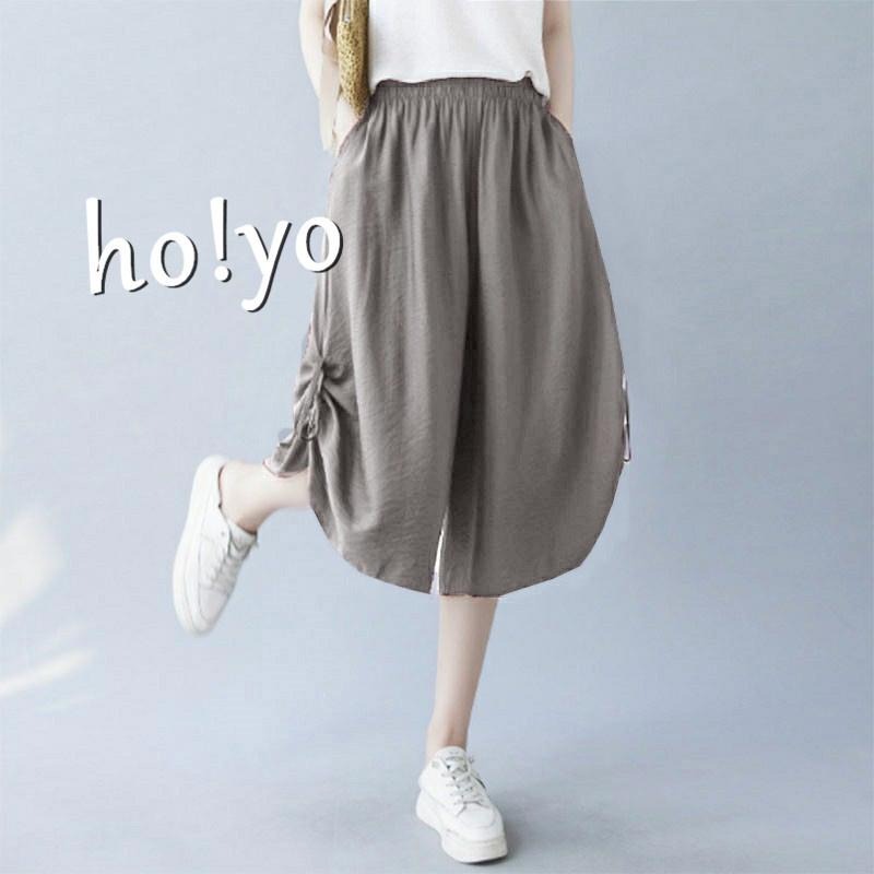 爆賣🇹🇼日系兩穿 垂墜褲裙 口袋寬褲 瑜伽長褲 闊腿褲 涼感褲八分褲 大尺碼褲子 瑜珈褲 大裙襬 休閒長褲 休閒褲 女裝-細節圖5