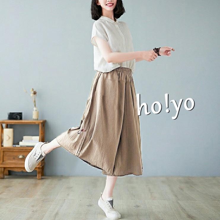 爆賣🇹🇼日系兩穿 垂墜褲裙 口袋寬褲 瑜伽長褲 闊腿褲 涼感褲八分褲 大尺碼褲子 瑜珈褲 大裙襬 休閒長褲 休閒褲 女裝-細節圖7