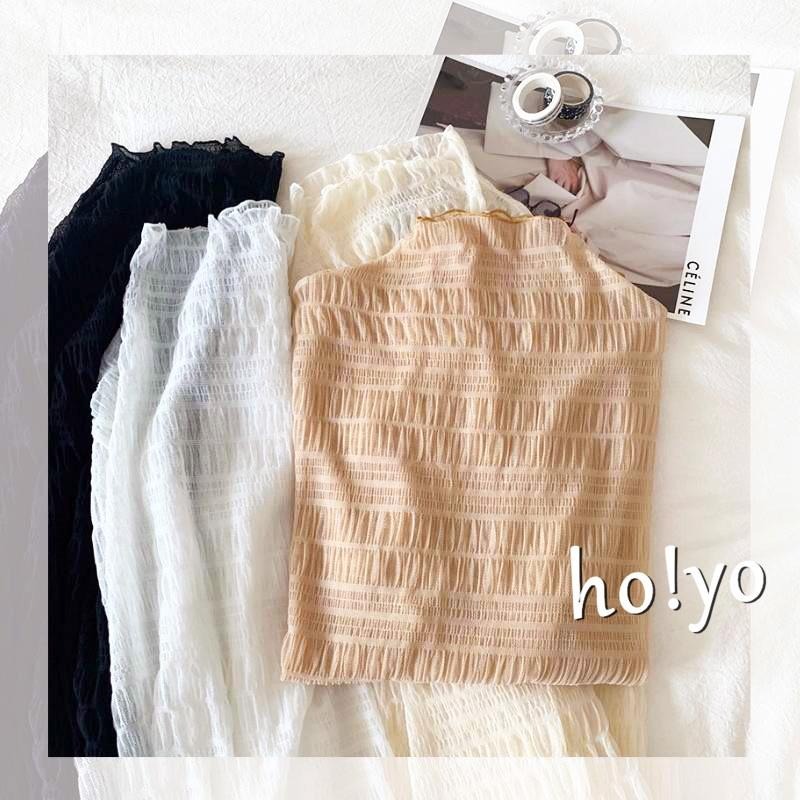 包色🇹🇼 韓系高領 蕾絲上衣 親膚彈性內搭衣 外穿 內搭 打底衫 蕾絲內搭 性感 長袖上衣 網紗上衣 蕾絲透膚 內搭上衣-細節圖2