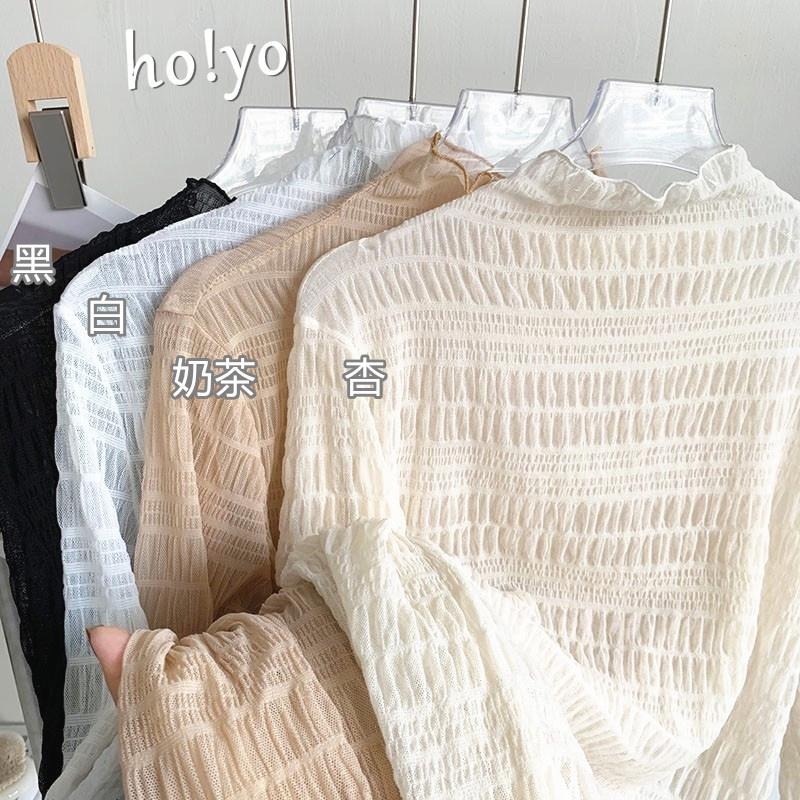 包色🇹🇼 韓系高領 蕾絲上衣 親膚彈性內搭衣 外穿 內搭 打底衫 蕾絲內搭 性感 長袖上衣 網紗上衣 蕾絲透膚 內搭上衣-細節圖3