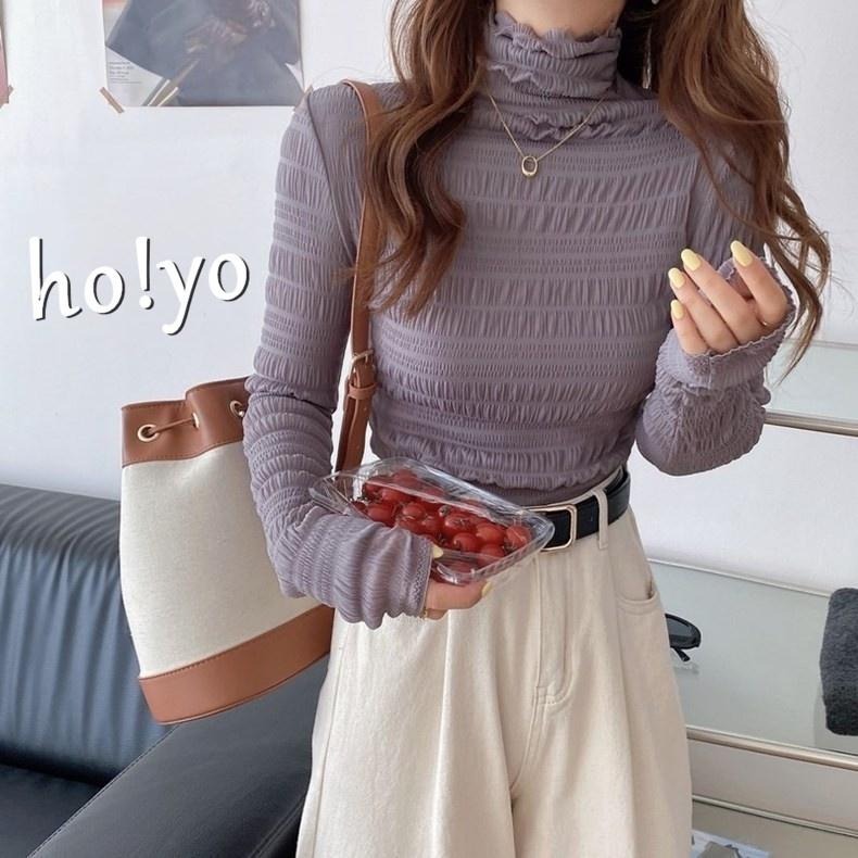 包色🇹🇼 韓系高領 蕾絲上衣 親膚彈性內搭衣 外穿 內搭 打底衫 蕾絲內搭 性感 長袖上衣 網紗上衣 蕾絲透膚 內搭上衣-細節圖8