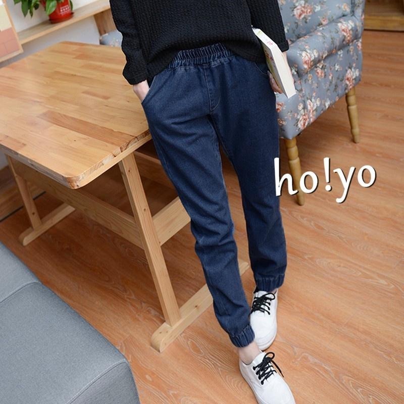 高腰鬆緊牛仔束口褲 中大尺碼 牛仔長褲 縮口褲 牛仔褲 工作褲 休閒褲 寬鬆顯瘦 長褲 老爹褲 哈倫褲 休閒長褲街頭穿搭-細節圖6