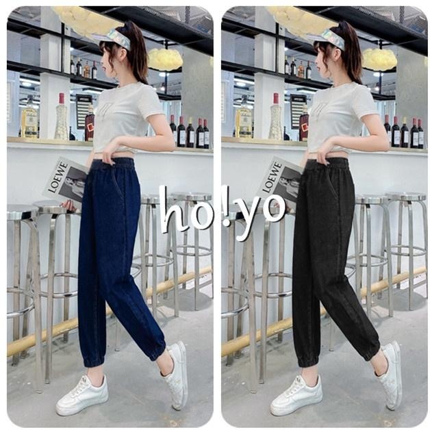 高腰鬆緊牛仔束口褲 中大尺碼 牛仔長褲 縮口褲 牛仔褲 工作褲 休閒褲 寬鬆顯瘦 長褲 老爹褲 哈倫褲 休閒長褲街頭穿搭-細節圖9