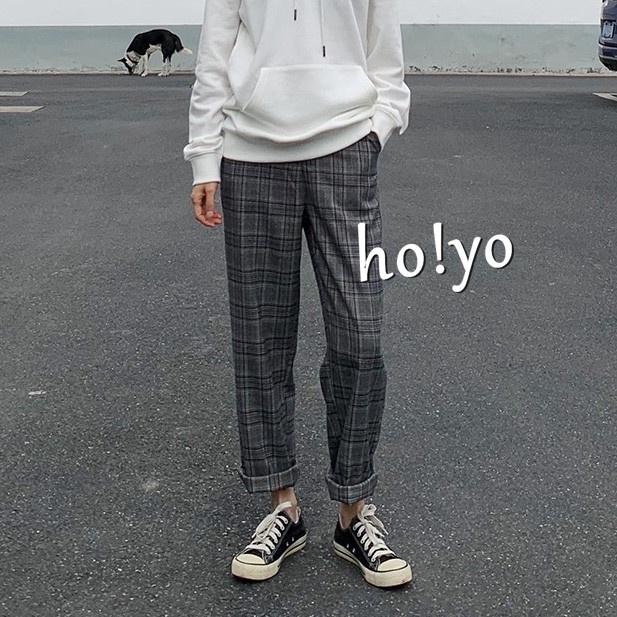 搶手🇹🇼 中厚抗皺 日系 哈倫褲 英倫風 格子褲 老爺褲 褲子老爹褲 高腰寬褲  秋冬長褲女 休閒褲 休閒長褲 冬天褲子-細節圖6