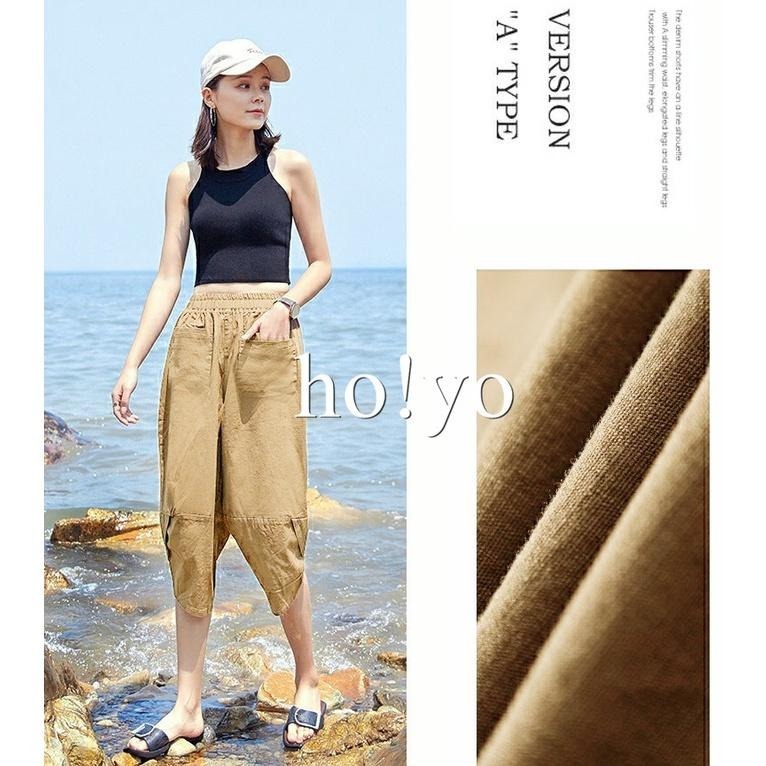 台灣現貨🇹🇼寬鬆透氣 鬆緊高腰 哈倫褲 棉麻褲 七分褲 八分褲 顯瘦修身 闊腿褲 飛鼠褲 花苞褲 寬褲 棉麻寬褲 休閒褲-細節圖6
