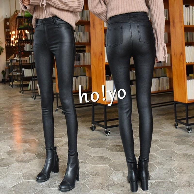 獨家訂製🇹🇼秒瘦 韓妞必備 不爆皮高彈力 -5KG 韓系顯瘦皮褲 長褲 鬆緊帶 啞光霧面皮褲黑褲 修身小腳褲 內搭外穿-細節圖3