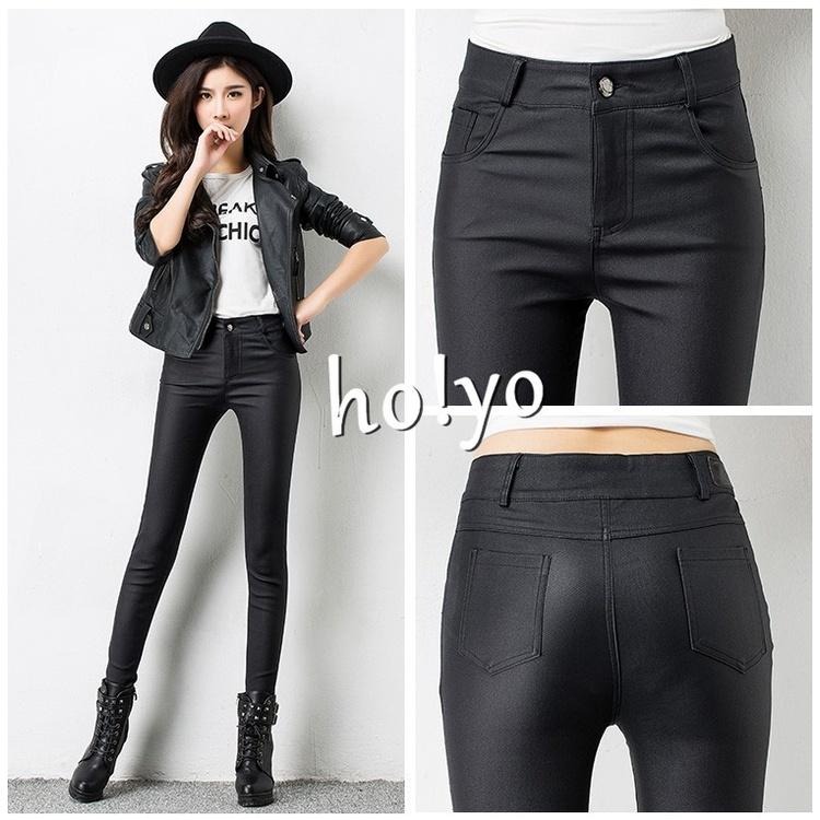 獨家訂製🇹🇼秒瘦 韓妞必備 不爆皮高彈力 -5KG 韓系顯瘦皮褲 長褲 鬆緊帶 啞光霧面皮褲黑褲 修身小腳褲 內搭外穿-細節圖4