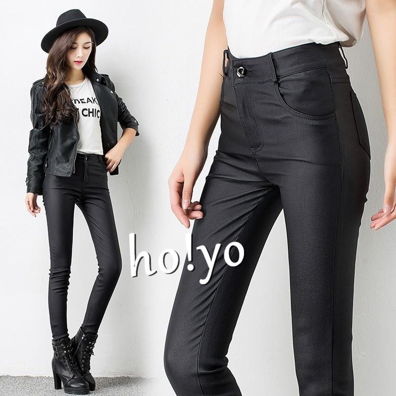 獨家訂製🇹🇼秒瘦 韓妞必備 不爆皮高彈力 -5KG 韓系顯瘦皮褲 長褲 鬆緊帶 啞光霧面皮褲黑褲 修身小腳褲 內搭外穿-細節圖6