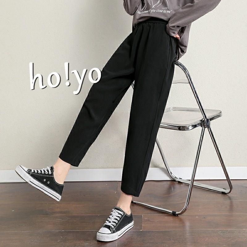 高腰日系 口袋哈倫褲 老爺褲 透氣冰絲涼感 休閒褲 休閒長褲 寬褲 顯瘦修身 超彈力女生長褲 居家 素色百搭長褲 運動褲-細節圖2