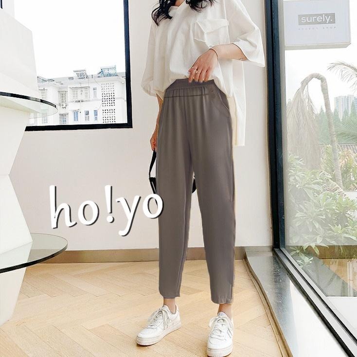 高腰日系 口袋哈倫褲 老爺褲 透氣冰絲涼感 休閒褲 休閒長褲 寬褲 顯瘦修身 超彈力女生長褲 居家 素色百搭長褲 運動褲-細節圖3