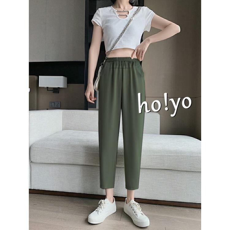 高腰日系 口袋哈倫褲 老爺褲 透氣冰絲涼感 休閒褲 休閒長褲 寬褲 顯瘦修身 超彈力女生長褲 居家 素色百搭長褲 運動褲-細節圖5