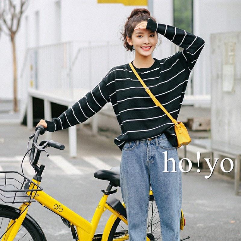 台灣現貨🇹🇼高彈力中厚款 微磨毛 精梳棉 冬天 長袖上衣 寬鬆大學T 日系 條紋上衣 保暖衣 打底衫 女 長袖T恤-細節圖2