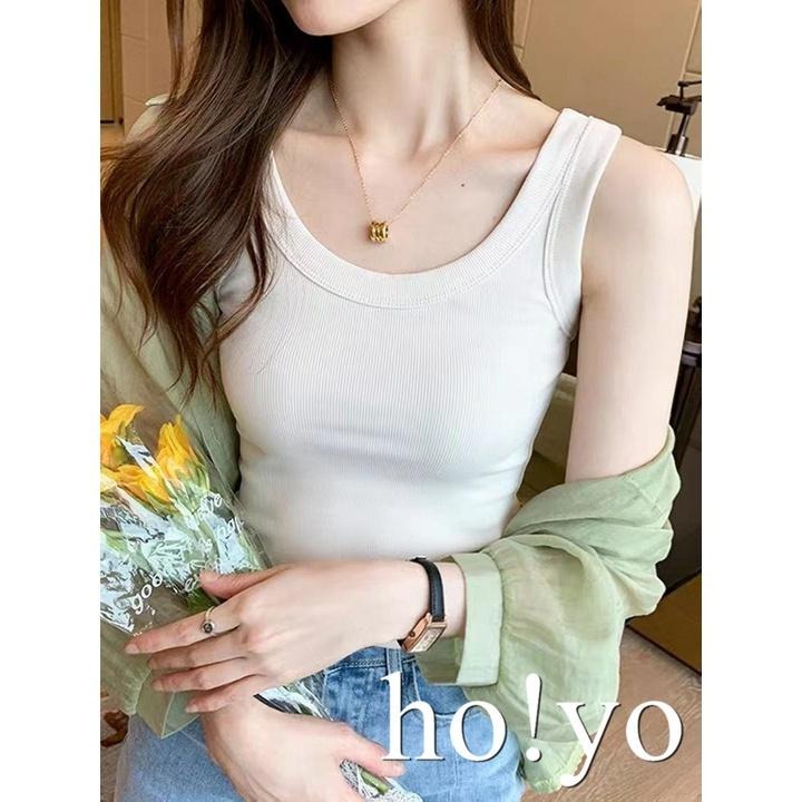 韓系顯瘦彈性 U領螺紋背心  內搭外穿 美胸吊帶背心 寬肩帶 打底衫 無袖背心圓領背心 小可愛文胸 睡衣素T女裝四季百搭-細節圖5