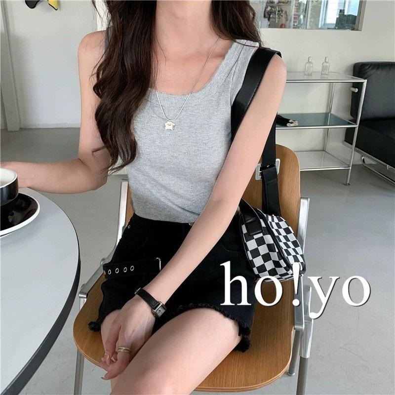 韓系顯瘦彈性 U領螺紋背心  內搭外穿 美胸吊帶背心 寬肩帶 打底衫 無袖背心圓領背心 小可愛文胸 睡衣素T女裝四季百搭-細節圖7