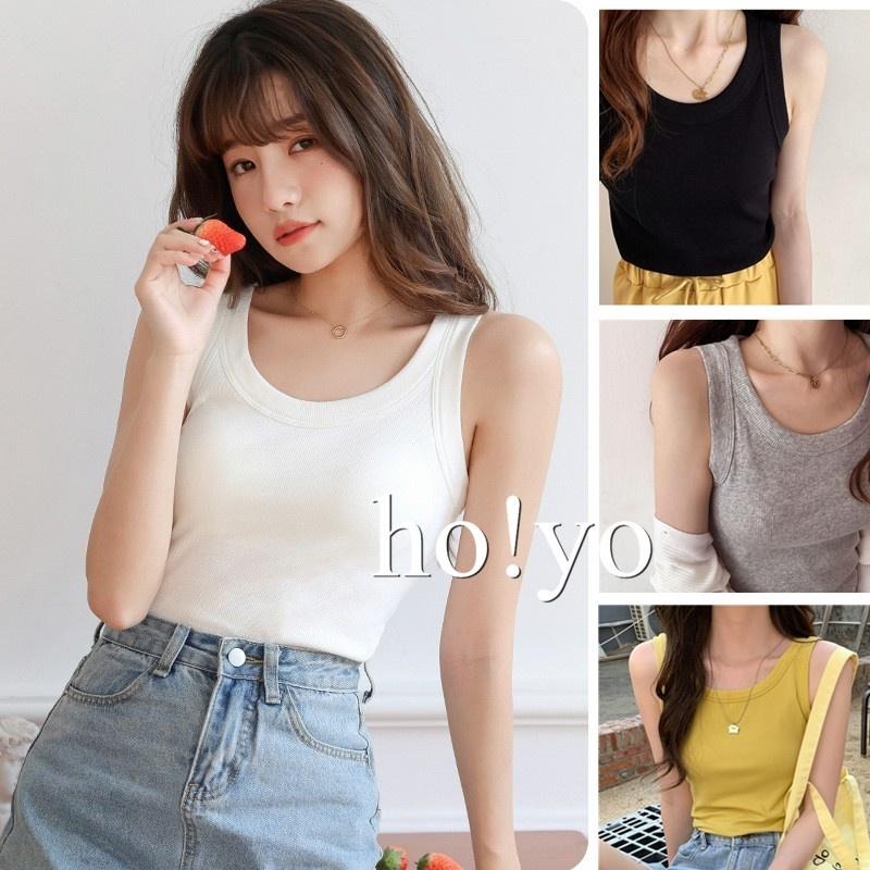 韓系顯瘦彈性 U領螺紋背心  內搭外穿 美胸吊帶背心 寬肩帶 打底衫 無袖背心圓領背心 小可愛文胸 睡衣素T女裝四季百搭-細節圖8