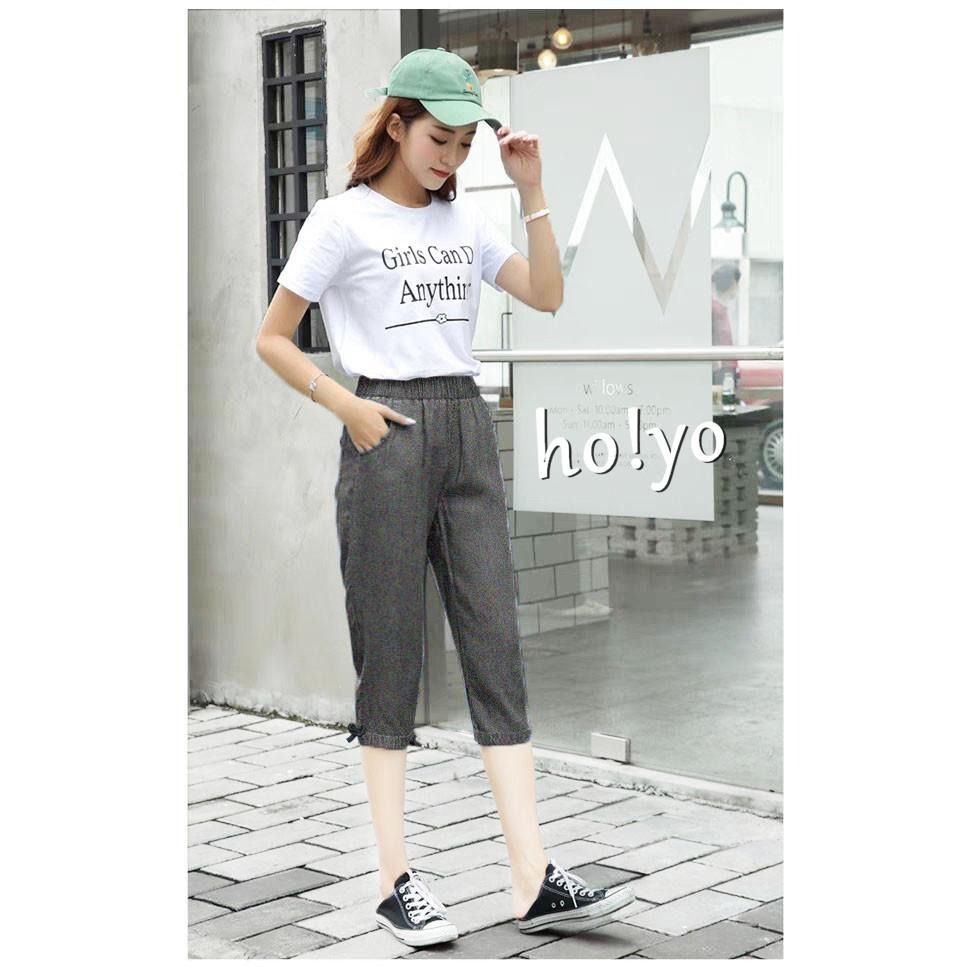 日系鬆緊高腰 超彈力大口袋 寬鬆 哈倫褲 七分褲 縮口褲 束口褲 休閒長褲 休閒褲 大尺碼褲子 運動褲 女生褲子長褲褲子-細節圖4