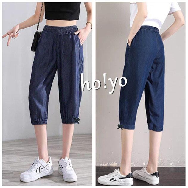 日系鬆緊高腰 超彈力大口袋 寬鬆 哈倫褲 七分褲 縮口褲 束口褲 休閒長褲 休閒褲 大尺碼褲子 運動褲 女生褲子長褲褲子-細節圖7