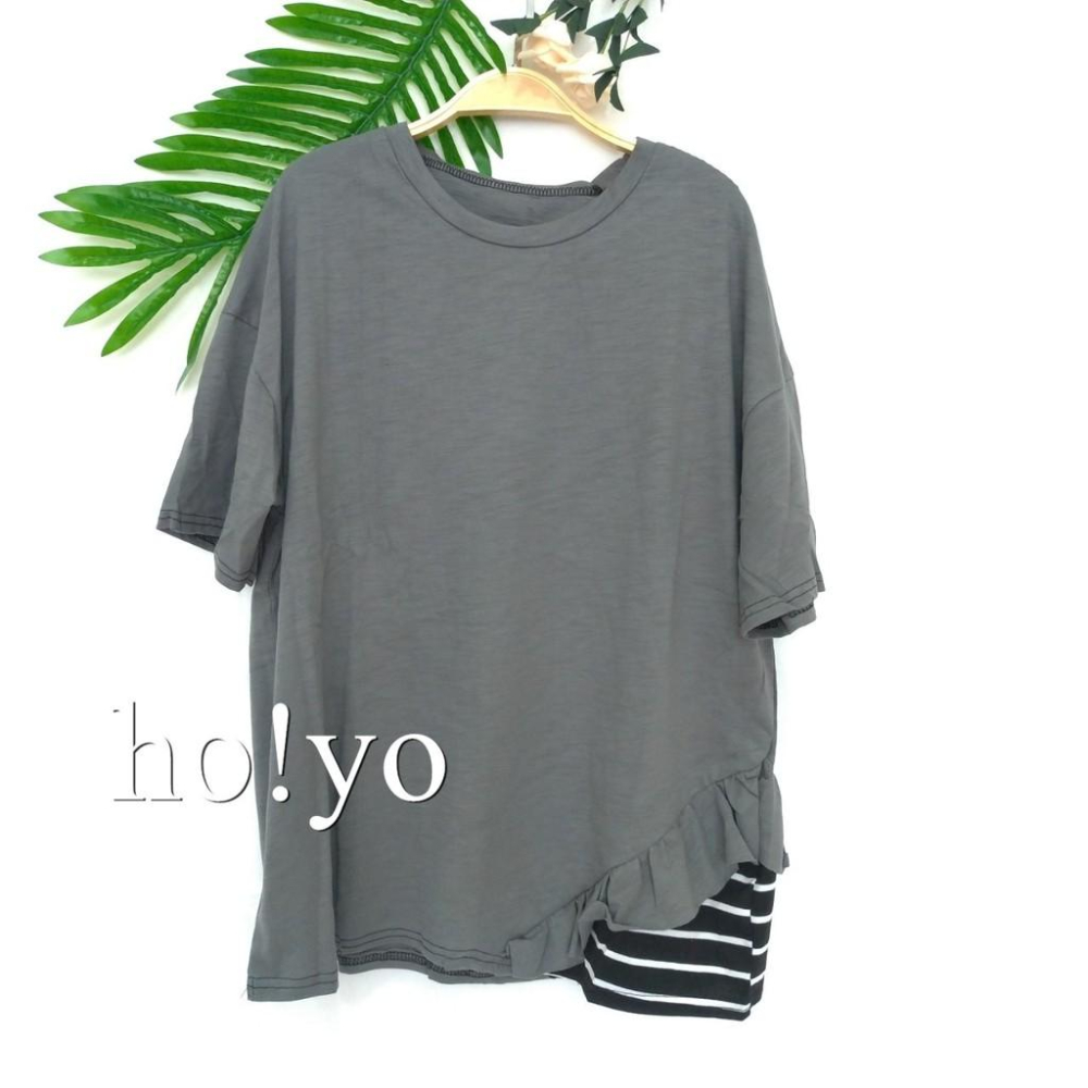 台灣現貨5色 竹節棉 拼接上衣 短袖t恤 大學T 短袖上衣 寬鬆 T恤 女 假兩件上衣  寬鬆上衣 短袖女 大尺碼上衣-細節圖9