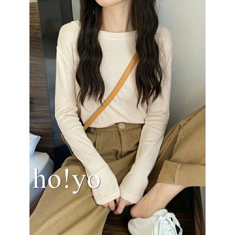 純色🇹🇼 日系高質感德絨 長袖素T 女 微磨毛 長袖T恤 冬天 保暖上衣 大學T素面 純色長T 素T 圓領T恤 打底衫-細節圖2