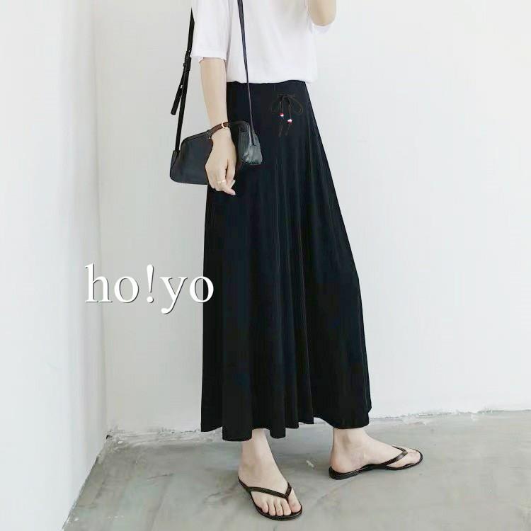 台灣現貨 日本精梳棉 莫代爾 垂墜感 鬆緊長褲 大尺碼褲子涼感長褲 高腰闊腿褲 顯瘦長褲 寬鬆長褲 百搭 褲裙 長褲女-細節圖3