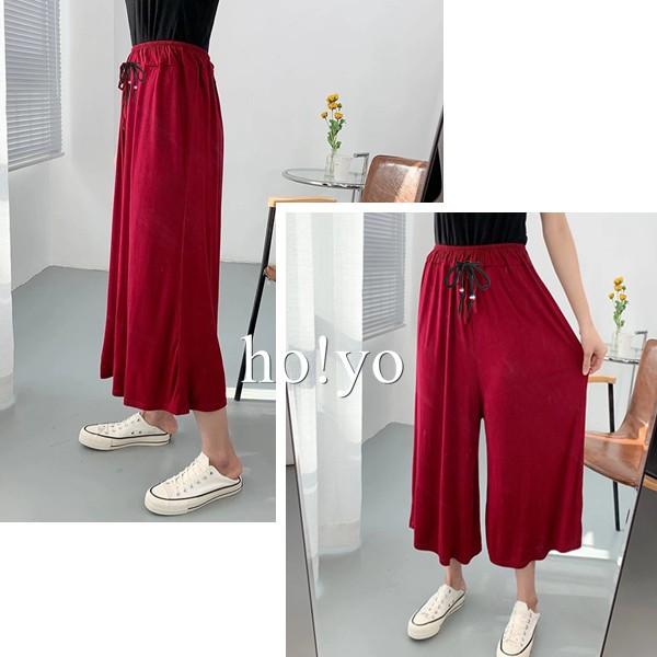 台灣現貨 日本精梳棉 莫代爾 垂墜感 鬆緊長褲 大尺碼褲子涼感長褲 高腰闊腿褲 顯瘦長褲 寬鬆長褲 百搭 褲裙 長褲女-細節圖5