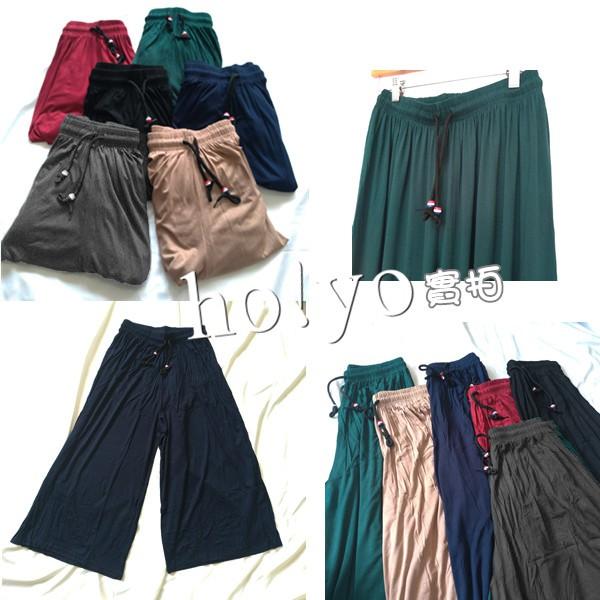 台灣現貨 日本精梳棉 莫代爾 垂墜感 鬆緊長褲 大尺碼褲子涼感長褲 高腰闊腿褲 顯瘦長褲 寬鬆長褲 百搭 褲裙 長褲女-細節圖9
