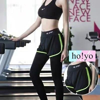 【台灣現貨】💋6色 速乾吸濕排汗 涼感 假兩件 瑜珈褲 韻律褲 運動褲 女生 休閒褲 排汗褲 彈力 瑜伽褲 收腹褲-細節圖5