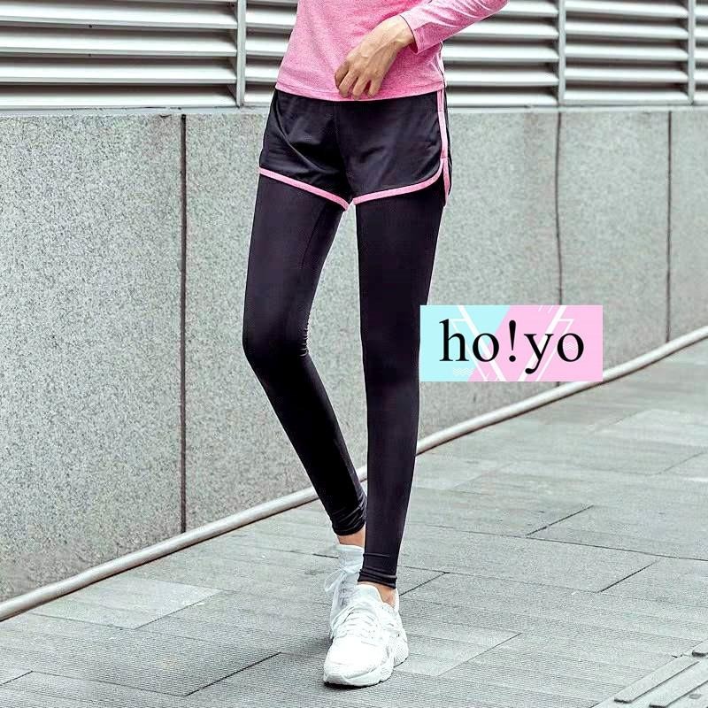 【台灣現貨】💋6色 速乾吸濕排汗 涼感 假兩件 瑜珈褲 韻律褲 運動褲 女生 休閒褲 排汗褲 彈力 瑜伽褲 收腹褲-細節圖9