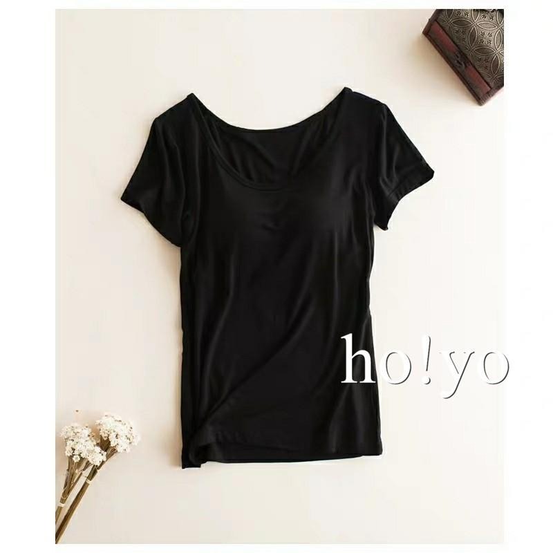 台灣出貨 免穿內衣 超彈 莫代爾 罩杯上衣 罩杯睡衣 無鋼圈 BRA上衣 短袖T恤 素T 內睡衣 睡衣 胸墊T恤-細節圖5