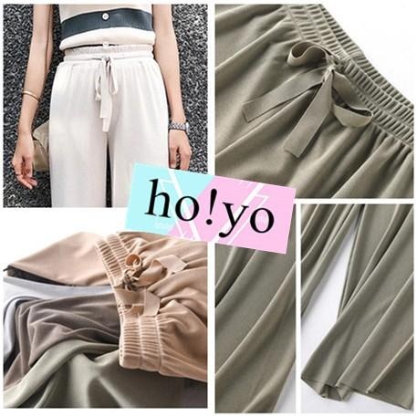 韓系🇹🇼 8色顯瘦高腰 寬褲 垂墜感 落地褲 闊腿褲 百搭 冰絲涼感 鬆緊帶 坑條 落地寬褲 寬鬆  長褲 黑褲-細節圖8