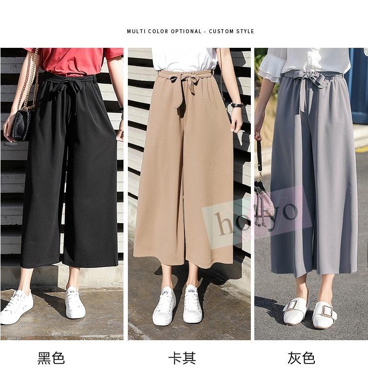爆賣現貨🇹🇼 包色 顯瘦韓系綁帶 寬褲 高腰褲 休閒褲 闊腿褲 寬鬆 高腰長褲 百搭 褲子女裝 九分寬褲 寬褲-細節圖2
