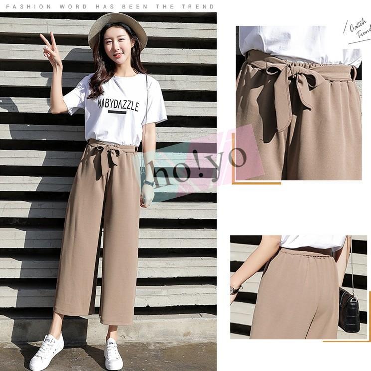 爆賣現貨🇹🇼 包色 顯瘦韓系綁帶 寬褲 高腰褲 休閒褲 闊腿褲 寬鬆 高腰長褲 百搭 褲子女裝 九分寬褲 寬褲-細節圖5