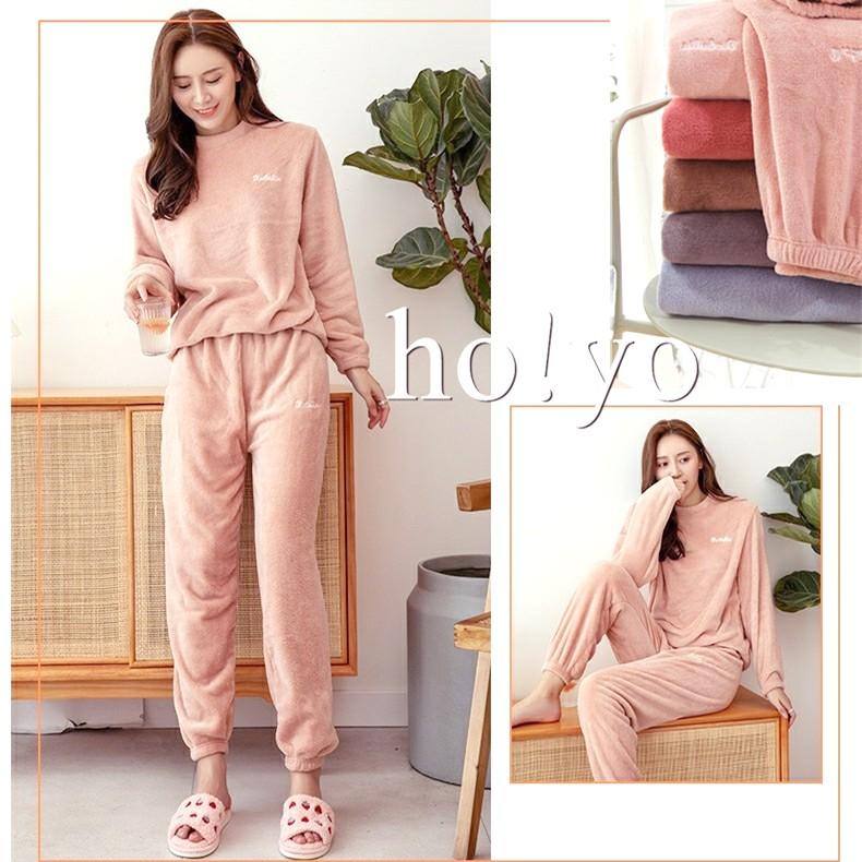 台灣現貨🇹🇼仙女暖暖套裝 珊瑚絨 冬天睡衣 保暖睡衣 套裝睡衣 兩件式睡衣 長袖 睡衣 居家服 成套睡衣 睡衣女 家居服-細節圖4