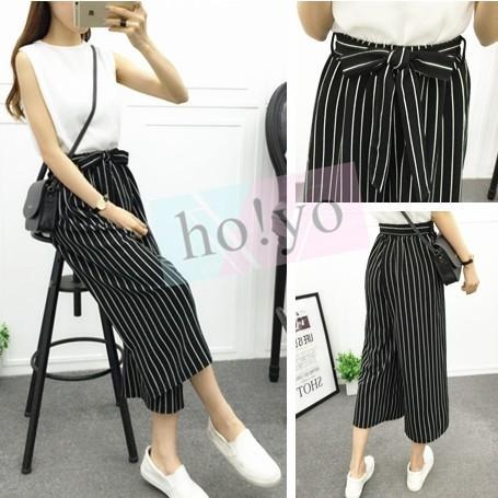 現貨🇹🇼 韓系綁帶 高腰寬褲 百搭 韓妞 闊腿褲 A字寬褲 休閒褲 大尺碼 九分寬褲 顯瘦長褲 女生褲子 女裝工裝褲-細節圖2