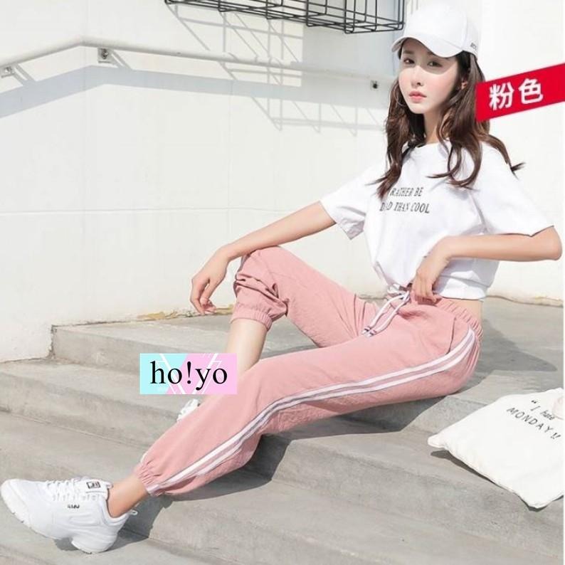 【台灣現貨】原宿風  束口褲 縮口褲 運動褲 哈倫褲  兩側口袋 鬆緊帶  休閒長褲 休閒褲 工作褲 兩線褲-細節圖2