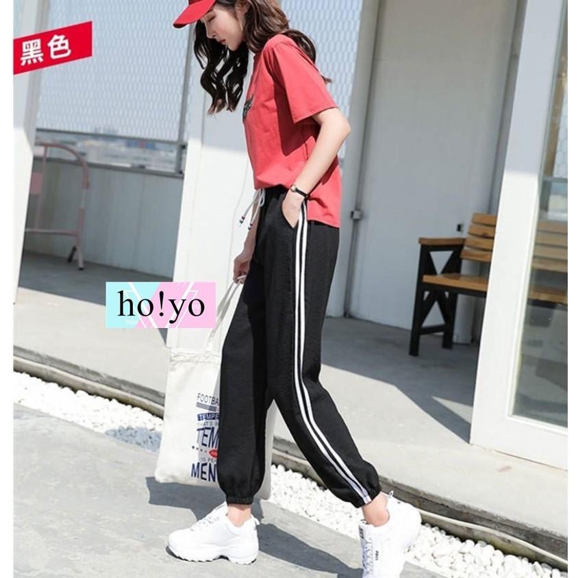 【台灣現貨】原宿風  束口褲 縮口褲 運動褲 哈倫褲  兩側口袋 鬆緊帶  休閒長褲 休閒褲 工作褲 兩線褲-細節圖5