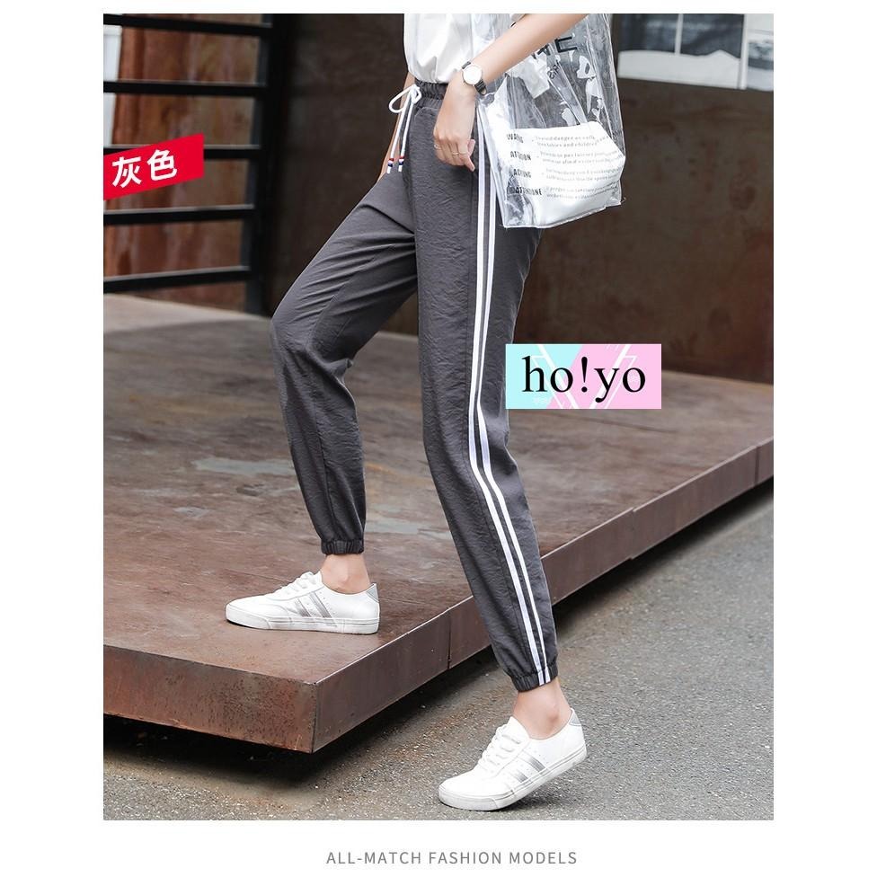 【台灣現貨】原宿風  束口褲 縮口褲 運動褲 哈倫褲  兩側口袋 鬆緊帶  休閒長褲 休閒褲 工作褲 兩線褲-細節圖7