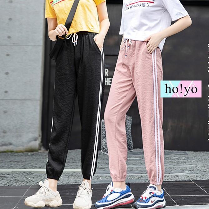 【台灣現貨】原宿風  束口褲 縮口褲 運動褲 哈倫褲  兩側口袋 鬆緊帶  休閒長褲 休閒褲 工作褲 兩線褲-細節圖8