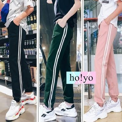 【台灣現貨】原宿風  束口褲 縮口褲 運動褲 哈倫褲  兩側口袋 鬆緊帶  休閒長褲 休閒褲 工作褲 兩線褲-細節圖9